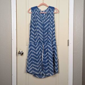 ULLA JOHNSON | Blue Tie Dye Chevron Cotton Dress Size 8